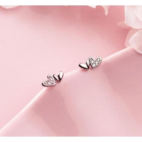 925 Sterling Silver CZ Heart Pave Post Stud Earrings Jewelry Gift A1910