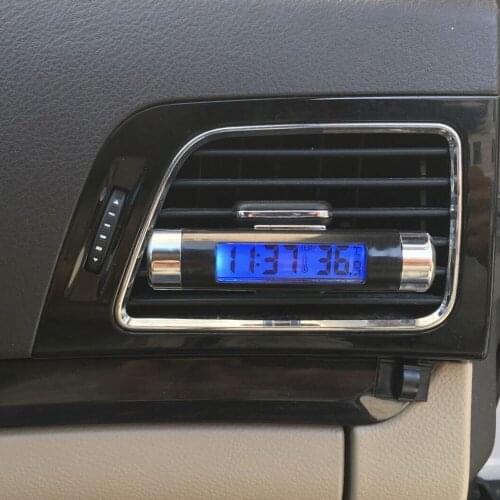 Car Outlet Thermometer 2 In 1 Backlit Mini Electronic Clock Digital LCD Display Clock Thermometer Car Accessories For Car Vents