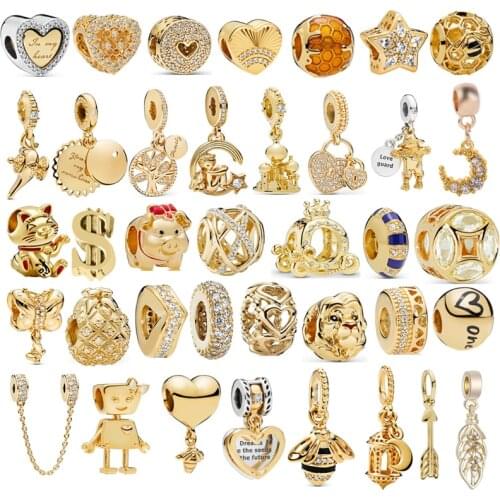 Golden Color Star Moon crown Pendant Safety Chain Pendant Fit Pandora Charms Bracelet DIY Women Original Beads wholesal Custom