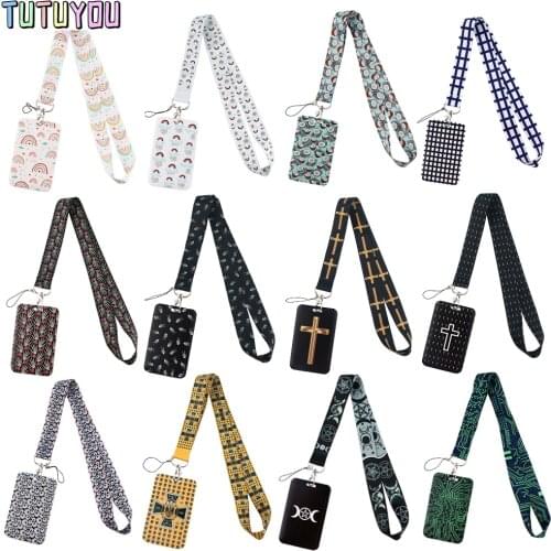 1pcs PC2949 Creative Rainbow Grid Fashion Lanyards ID Badge Holder Bus Pass Case Cover Slip Bank Credit Card Holder Lanyard