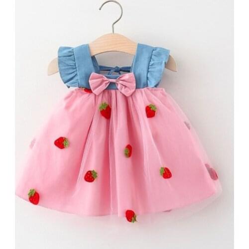 Cultiseed Newborn Baby Children Girls Kids Summer Cute Bow Patchwork Cartoon Fruit Mesh Ball Gowns Princess Party Vest Dresses