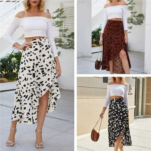 Women Beach Tassels Skirt Half Dress Graceful High Waist Holiday Street Side Split Flouncing Printed Coffee / White / Black