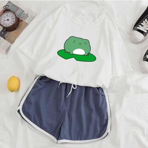 Loungewear Women Matching Pajamas for Women Summer Frog T Shirt Shorts Suit Set Two Piece Outfits Nightwear Pyjamas Casual Set