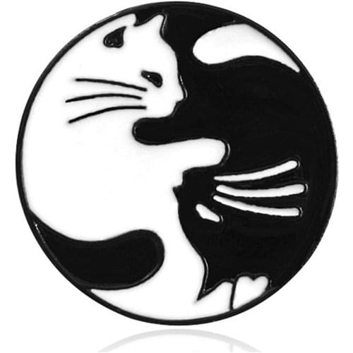 Yin Yang Cat Pins Black White Two Cats Brooches Yin Yang Badges Cat Jewelry Kitty Jewelry