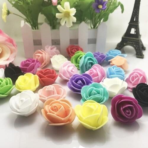 50pcs PE Foam Fake Flower Roses Head Artificial Flowers Pretty Wedding Decoration for Scrapbooking Gift Box Diy Wreath Supplies
