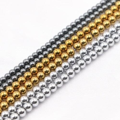 New Round Jewelry Making Natural Stone Hematite Ball Beads Fit DIY Necklace Bracelet Accessories Crafts Loose Beads 15inch A857