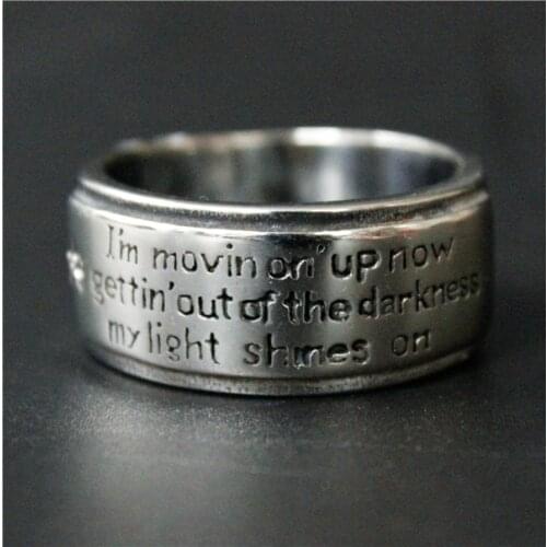 Cool Band Movin On Up Now,Leave The Darkness Diary Ring 316L Stainless Steel Jewelry Biker Ring Women Mens Fashion Hopeful Ring