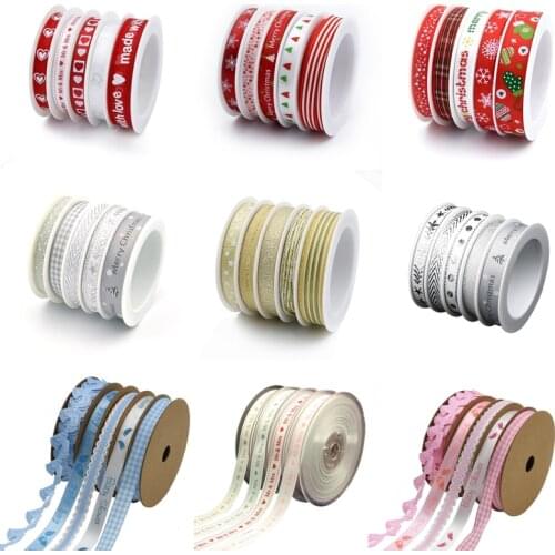 5*5M/Roll Print Christmas Organza Ribbon Grosgrain Tape For Needlework Craft Decarotions Satin Ribbons DIY Bow Accessories