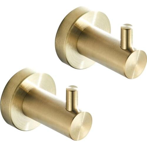 Leyden Bathroom Double Towel Bar Brushed Gold Round Base,Stainless Steel Dual Towel Hanger Tilted Pole Wall Mount