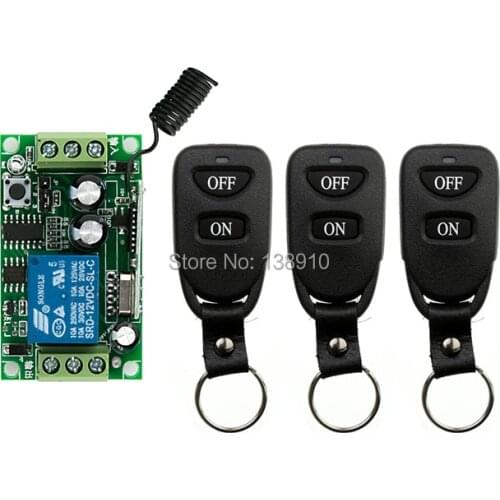 Hot Sales DC12V 1CH 10A 1CH 315/433 MHZ Wireless RF Remote Control Switch 3*Transmitter+ 1*Receiver /lamp/ window/Garage Doors
