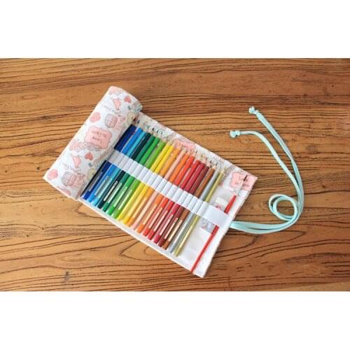 Hot selling canvas large capacity handmade bag pencil case curtain 36/48/72 colored pencils bag big box children painting