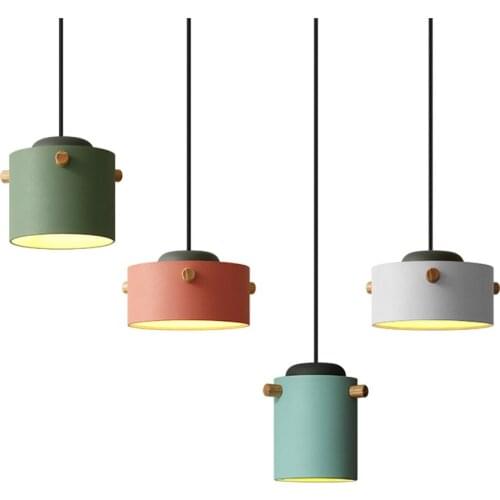 Macaron Iron Wooden Leather Pendant Lights Restaurant Nordic Modern Living Room Hanging Lamps Bedroom Bedside Bar Cafe Lighting