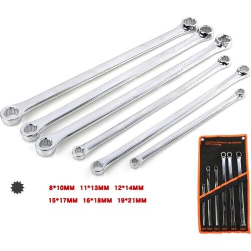 6Pcs Extra Long Double Ring Box End Wrench Set Long Lifetime Aviation Spanner 8mm-21mm Ratchet Spanner Socket Key Set