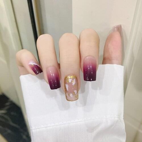 24pcs Fake Nails With Glue Long Square-Head Shape Elegant Fashion Detachable Long Lasting Suit Press On Nails Designs DL