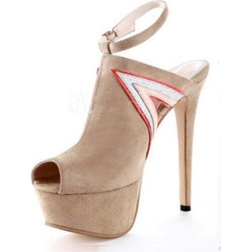 SHOFOO shoes,Beautiful fashionable womens shoes, suede, about 4.5cm, about 14.5cm high-heeled sandals, womens sandals