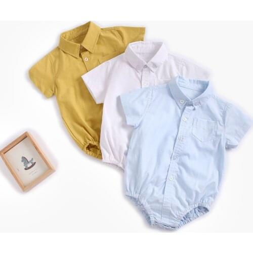 Toddler Boys Clothes Short Sleeved Bodysuit 2021 Summer New Fashion Solid Color Pure Cotton Shirt Romper For Baby Boys 0-3 Years