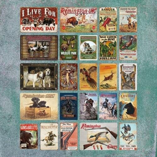 Hunting Tin Sign Plaque Metal Vintage Retro Metal Sign Wall Decor for Man Cave Gun Shop Decorative Metal Plate Hunter Gift