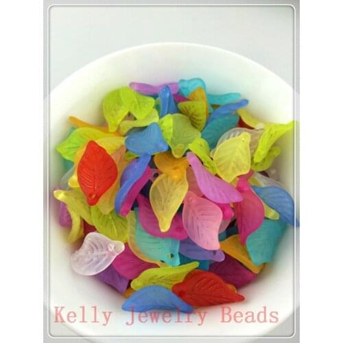 Wholesale 500pcs/lot Random Mixed Color Acrylic Jewelry DIY Making Leaf Beads, Frosted Acrylic Spacer Charm Beads 18mmx11mm