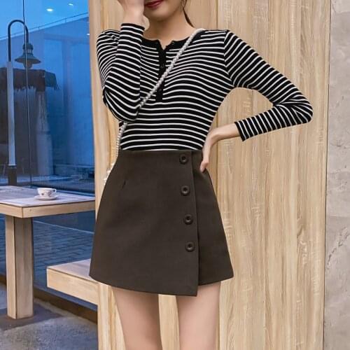 Autumn and Winter 2021 New Korean Version Fashion Style,Versatile,High Waist, Leisure, Single Breasted A-line Skirt and Trousers