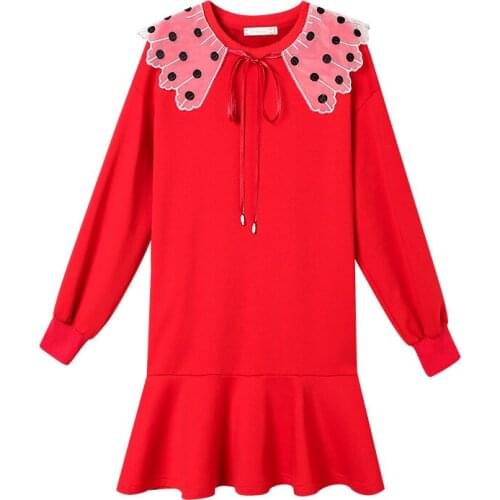 Autumn Winter Thiec Women Dresses Mori Girl Style Korean Style Loose Red Loose Intellectual Long Sleeve Office Lady Vestidos