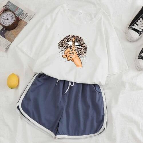 Sleepwear for Women Pajama Set Leopard Lips Top Pajama Shorts and Top Kawaii Sleepwear Homewear Women Set Two Piece Outfits