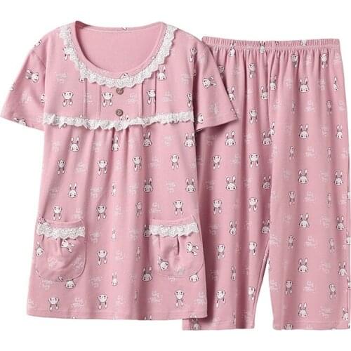 Pajama Sets Women Cartoon Printing Short Sleeves Large Size 4XL Oversize Breathable Female Hot Selling Trendy Sleepwear