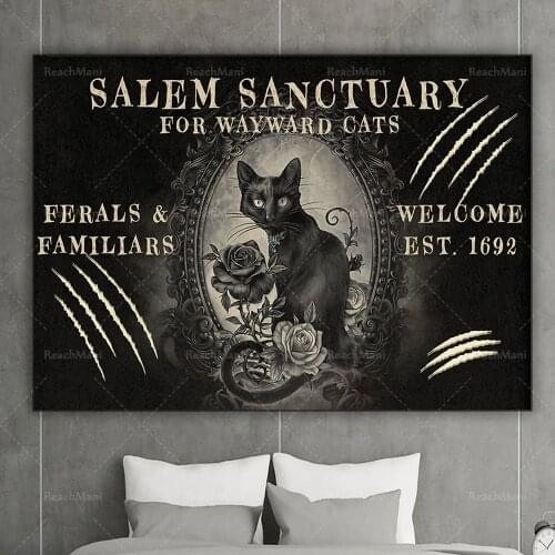 Black cat poster sanctuary for willful cats wild cats and acquaintance posters Halloween home decoration posters
