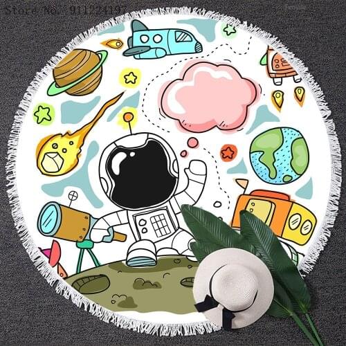 3D Print Galaxy Astronaut Beach Towels Summer Round Beach Towel Microfiber Cartoon Fabric Bath Towels For Teens Home Decoration