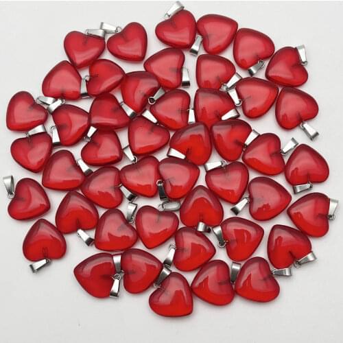 Fashion 20mm red glass heart pendants Necklace for jewelry making 50Pcs/lot high quality charms trendy accessories wholesale