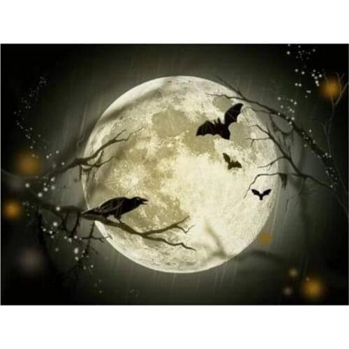Diy Full Drill Square Round Cartoon Bird Moon On Halloween Diamond Painting World Bright Rhinestones Home Decoration FC551