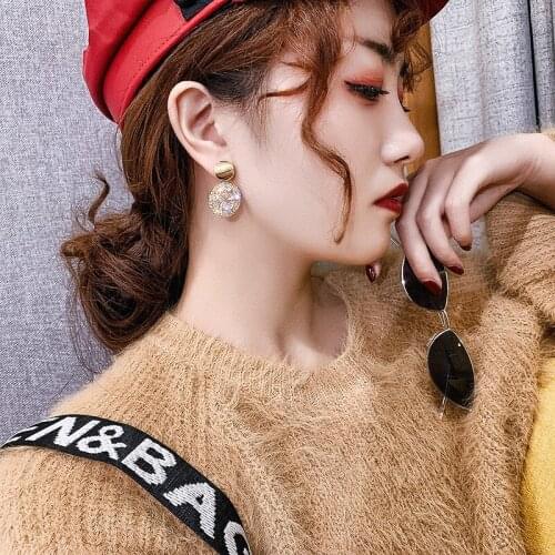 Hollow Circle Earrings New Fashion geometric sequins Zircon Earrings