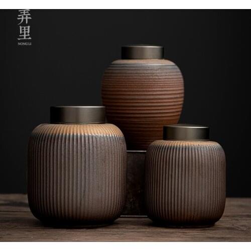 Gilding Iron Glaze Tea Pot Double-Layer Cover Porcelain Sealed Storage Tank Retro Half Jin Tea Warehouse Tea Box Tea Container