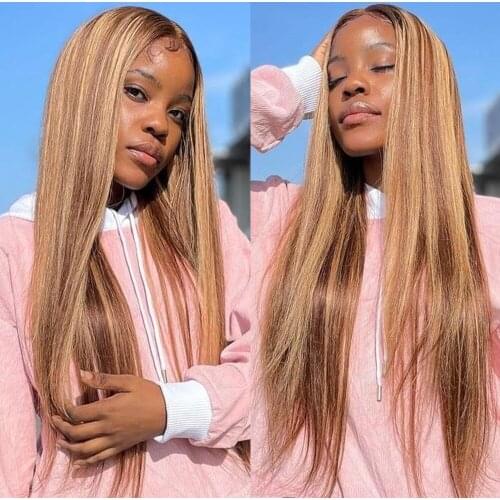 Bone Straight Highlight Lace Front Wig for Women Honey Blonde 13x4 150% PrePlucked Brazilian Straight Lace Front Human Hair Wigs