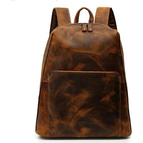 Backpack 2021 Travel Simple Vintage Texture Multifunction Women Backpacks Female Genuine Laptop Leathe Men Backpack Casual Bag