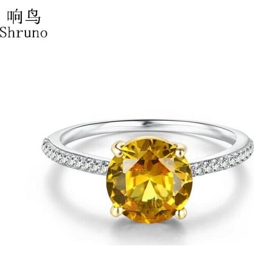 Shruno Solid 14K White Gold & Yellow Gold Round 2.5ct Citrine Diamonds Engagement Wedding Women Fine Jewelry Diamonds Ring Gift