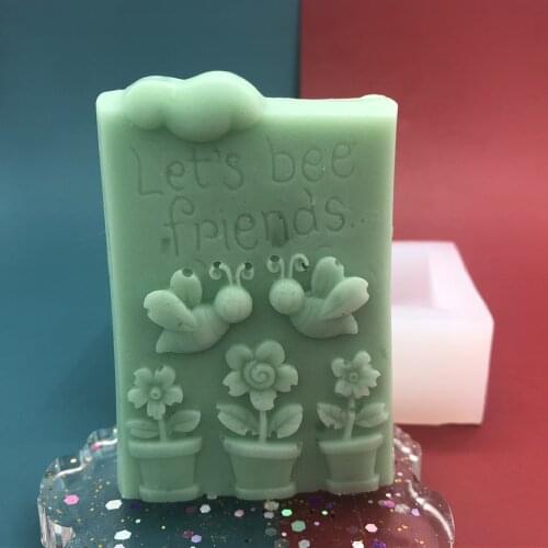 Pretty Silicone Soap Mold Bees Flowers 3D Stereo Square Aromatherapy Resin DIY Hanmade Decorating Plaster Crystal Candle Mould