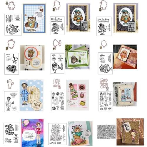 Free Time Coffee & Tea Owl Man Girls Metal Cutting Dies&Transparent Clear Stamps For DIY Scrapbooking Album Paper Cards New 2020