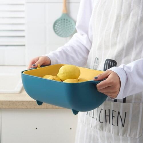 Thickened Large Plastic Drain Basket 2in1 Kitchen Colander/Strainer Bowl Set Double Layered Drain Basin Basket Vegetable Basket