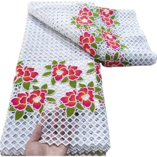 Embroidery French Guipure Lace 5 Yard Cord Lace Fashion Modern Traditional West African Inspire Fabric Nigerian Dress White/Red