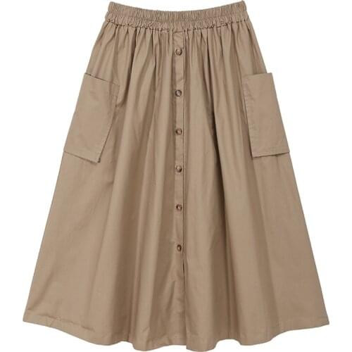Japanese Tooling Style Skirt 2021 Summer New Style Cotton All-Match High-Waist Single-Breasted A-Line Skirt