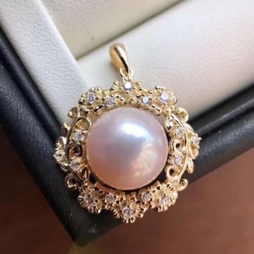 D424 Pearl Pendant FIne Jewelry 925 Sterling Silver Round 12-13mm Natural Fresh Water White Pearls Pendants Necklaces for Women