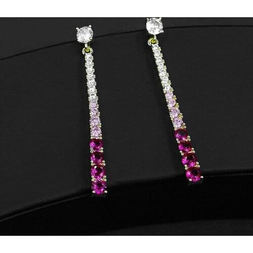 Gradient Silver Color Strip Long Earrings Crystal Bridal Dangle Earrings For Women Fashion Wedding Party Jewelry