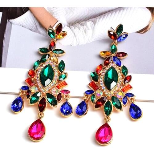 Wholesale Vintage Colorful Rhinestone Long Earring High-Quality New Crystal Jewelry Accessories For Women Pendientes Bijoux Gift