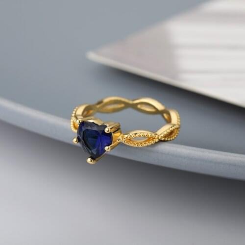 Heart Blue Zircon Womens Ring Aesthetic Couple Rings Gold Sliver Color Wedding Engagement Female Finger Jewelry Bague Femme