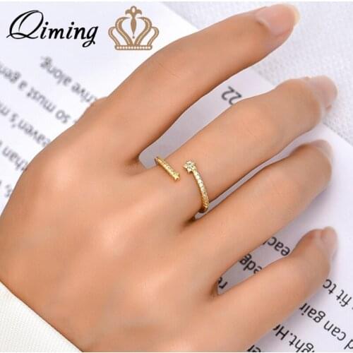 QIMING Crystal Star Rings For Women Open Adjustable Stackable CZ Zircon Fashion Jewelry Accessories Luxury Finger Ring Gift