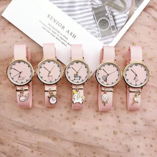 1PC Children Watch Unicorn Flamingo Canvas Strap Dial Quartz Watches Kids Wrist Watches for Boys Girls Xmas Gifts Cartoon Watch