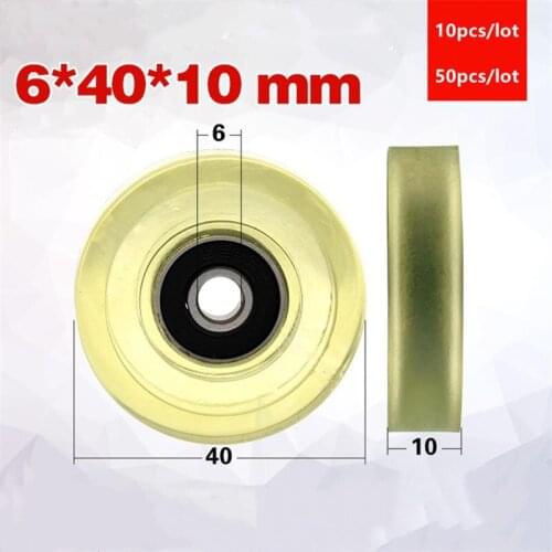 10pcs/50pcs 6*40*10mm Silent guide wheel of conveyor belt polyurethane PU 626 626RS roller bearing friction pulley 6x40x10