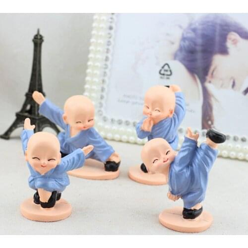 4pcs/set Gongfu Little Monk Resin Gift Figurines Car Dolls Decoration Home Decor Shaolin Temple Monks Toys Car Ornament
