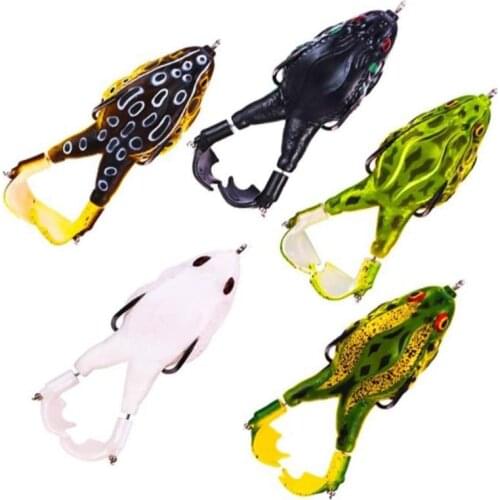 5 Pcs Soft Frog Bait,Double Propeller Legs,3D Eyes Realistic Fishing Lures,Floating Weedless Baits for Bass Fishing Bait