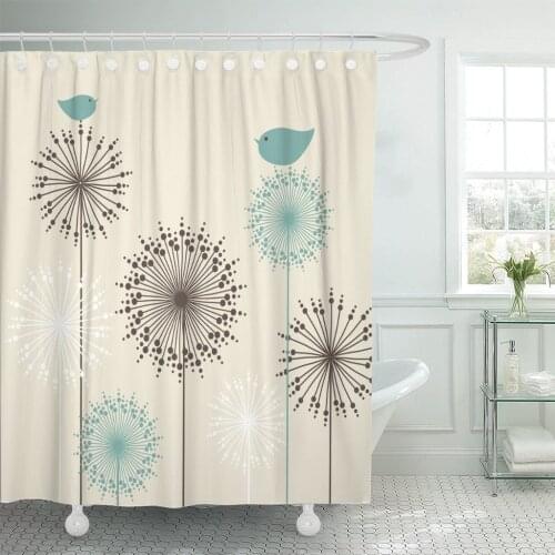 Abstract Vintage with Birds and Flowers Retro Floral Shower Curtain Waterproof Polyester Fabric 72 x 72 inches Set with Hooks